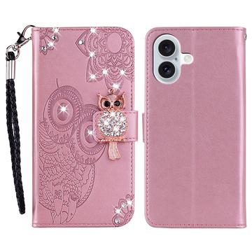 iPhone 17 Uil Strass Portemonnee Hoesje - Roségoud