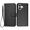 iPhone 17 Premium Portemonnee Hoesje met Riem - Koolstofvezelstructuur - Koolstof Zwart