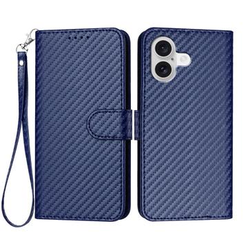 iPhone 17 Premium Portemonnee Hoesje met Riem - Koolstofvezel Textuur - Koolstofblauw