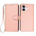 iPhone 17 Premium Portemonnee Hoesje met Riem - Koolstofvezel Textuur - Koolstofroze