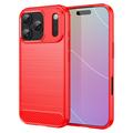 iPhone 17 Pro Geborsteld TPU Hoesje - Koolstofvezel - Rood