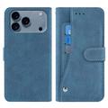 iPhone 17 Pro Elegant Retro Portemonnee Hoesje met Roterende Kaarthouder - Blauw