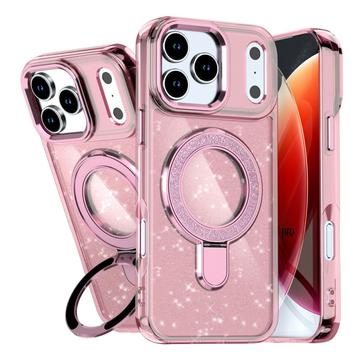 iPhone 17 Pro Glitter Hybride Hoesje met Kickstand - MagSafe Compatibel - Roze