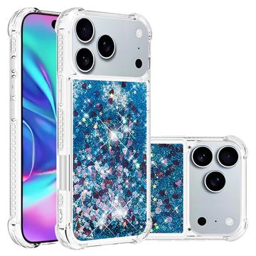 iPhone 17 Pro Glitter Quicksand TPU hoesje - Blauwe harten
