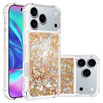 iPhone 17 Pro Glitter Quicksand TPU hoesje - Gouden harten