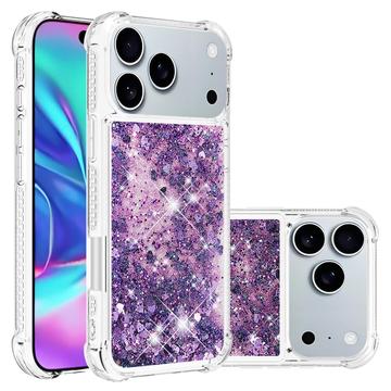 iPhone 17 Pro Glitter Quicksand TPU hoesje - paarse harten