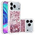 iPhone 17 Pro Glitter Quicksand TPU hoesje - Roze gouden harten