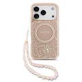 iPhone 17 Pro Guess IML Bloemen Allover Electro Hoesje met Parelband - MagSafe Compatibel