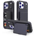 iPhone 17 Pro Hybride Hoesje met Verborgen Spiegel & Kaartsleuf - Zwart