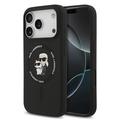 iPhone 17 Pro Karl Lagerfeld Karl and Choupette Vloeibaar Siliconen MagSafe Hoesje - Zwart