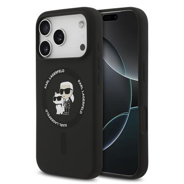iPhone 17 Pro Karl Lagerfeld Karl and Choupette Vloeibaar Siliconen MagSafe Hoesje - Zwart