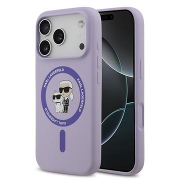 iPhone 17 Pro Karl Lagerfeld Karl and Choupette Vloeibaar Siliconen MagSafe Hoesje - Paars