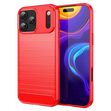 iPhone 17 Pro Max Geborsteld TPU Hoesje - Koolstofvezel - Rood