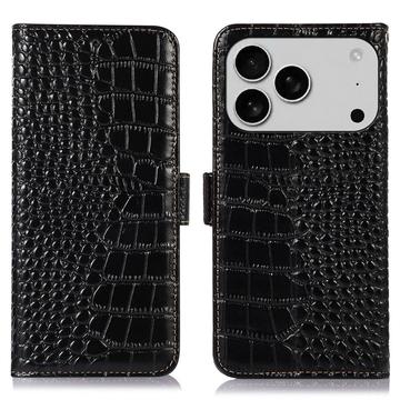 iPhone 17 Pro Max Crocodile Series Wallet Leren Hoesje met RFID - Zwart