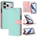 iPhone 17 Pro Max/18 Pro Max Afneembare Portemonnee Hoesje met MagSafe, RFID-bescherming en handriem - Mint / Roze