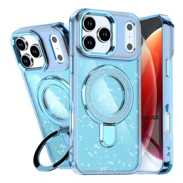 iPhone 17 Pro Max Glitter Hybride Hoesje met Kickstand - MagSafe compatibel - Blauw