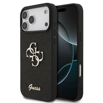 iPhone 17 Pro Max Guess Fixed Glitter 4G Metal Logo Cover - Zwart