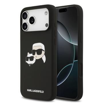 iPhone 17 Pro Max Karl Lagerfeld Double Heads MagSafe Vloeibare siliconen hoes - Zwart