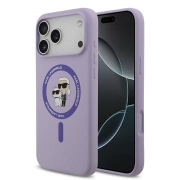 iPhone 17 Pro Max Karl Lagerfeld Karl and Choupette Vloeibaar Siliconen MagSafe Hoesje - Paars