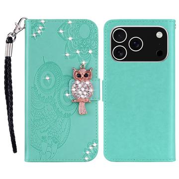 iPhone 17 Pro Max Uil Strass Portemonnee Hoesje - Cyan
