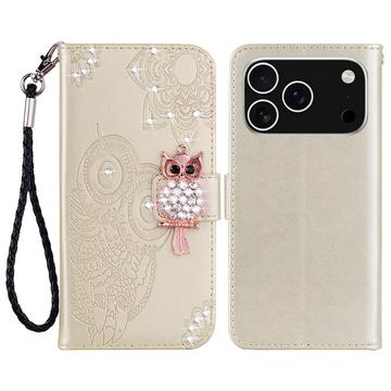 iPhone 17 Pro Max Uil Strass Portemonnee Hoesje - Goud