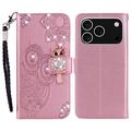 iPhone 17 Pro Max Uil Strass Portemonnee Hoesje - Roségoud