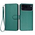 iPhone 17 Pro Max Premium Portemonnee Hoesje met Riem - Koolstofvezel Textuur - Koolstofgroen
