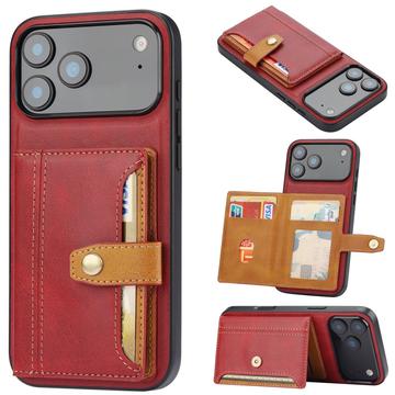 iPhone 17 Pro Max Retro Style Hoesje met Portemonnee - Rood