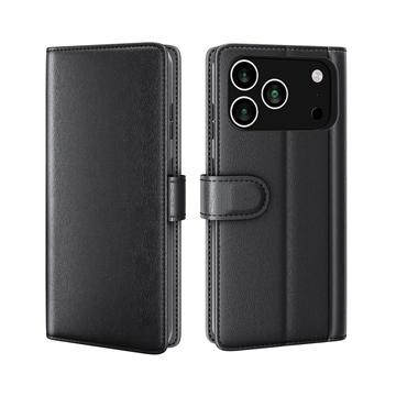 iPhone 17 Pro Max Leren Wallet Hoesje met Statief - Zwart