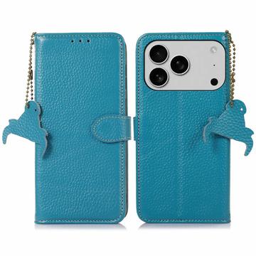 iPhone 17 Pro Max Leren Portemonnee Hoesje met RFID - Blauw