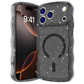 iPhone 17 Pro Max Wave-Edge Laser Glitter MagSafe hoesje - Doorschijnend zwart