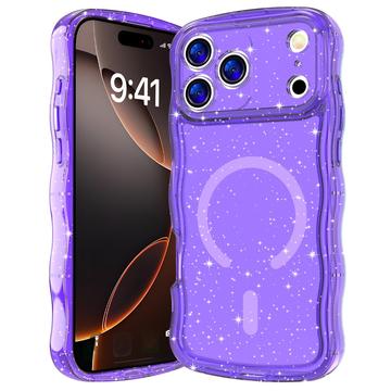 iPhone 17 Pro Max Wave-Edge Laser Glitter MagSafe hoesje - Doorschijnend Paars