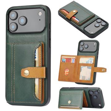 iPhone 17 Pro Retro Style Hoesje met Portemonnee - Groen
