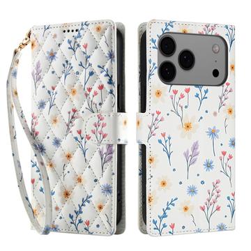 iPhone 17 Pro Ruitvormige Bloemen Portemonnee Hoesje