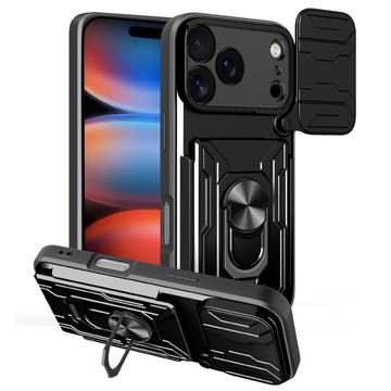 iPhone 17 Pro Roterende ring hybride hoesje met camera schild - Zwart
