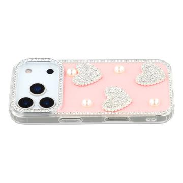 iPhone 17 Pro Sprankelende Liefde en Parel Hybride Hoesje - Roze