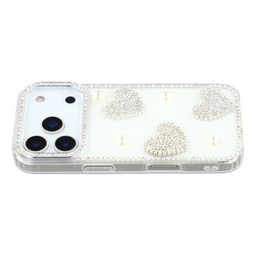iPhone 17 Pro Sprankelende Liefde en Parel Hybride Hoesje - Wit