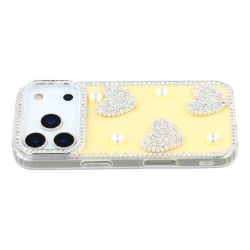 iPhone 17 Pro Sprankelende Liefde en Parel Hybride Hoesje - Geel