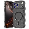 iPhone 17 Pro Wave-Edge Laser Glitter MagSafe hoesje - Doorschijnend zwart