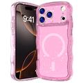 iPhone 17 Pro Wave-Edge Laser Glitter MagSafe hoesje - Doorschijnend Roze