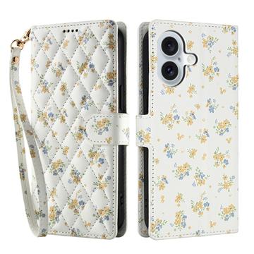 iPhone 17 Ruitvormige Bloemen Portemonnee Hoesje - Gele Bloemen