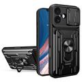 iPhone 17 Roterende ring hybride hoesje met camera schild - Zwart