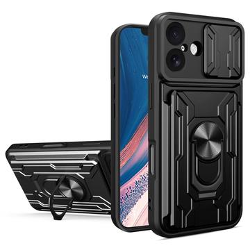 iPhone 17 Roterende ring hybride hoesje met camera schild - Zwart