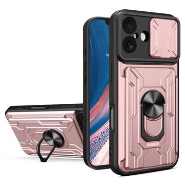 iPhone 17 Roterende ring hybride hoesje met camera schild - Rose Gold