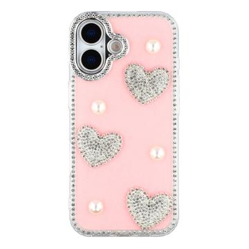 iPhone 17 Sprankelende Liefde en Parel Hybride Hoesje - Roze