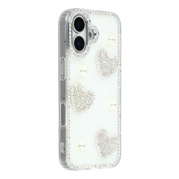 iPhone 17 Sprankelende Liefde en Parel Hybride Hoesje - Wit