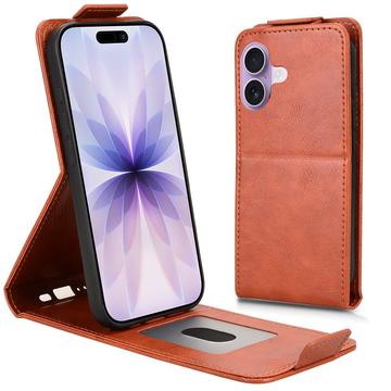 iPhone 17 Verticale Flip Hoesje met Standaard - Bruin