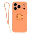 iPhone 18 Pro Max Hoesje van vloeibaar siliconen met ringhouder en polsbandje - Oranje
