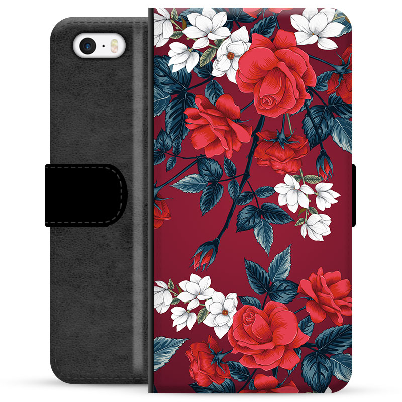 verslag doen van Afgrond hefboom iPhone 5/5S/SE Premium Portemonnee Hoesje - Vintage Bloemen