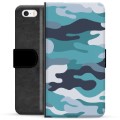 iPhone 5/5S/SE Premium Portemonnee Hoesje - Blauw Camouflage